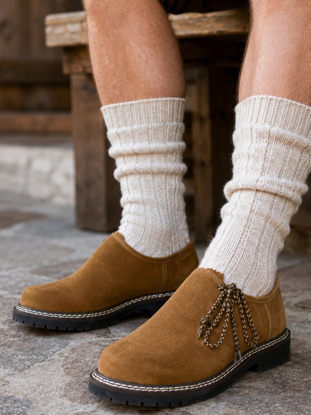 Men’s German Lederhosen Shoes Golden Brown  Bavarian Alpine Footwear